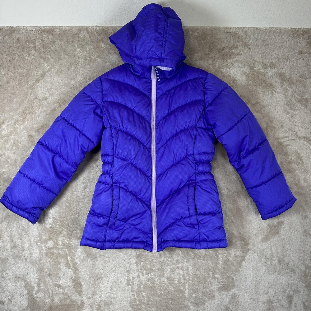 Faded Glory Jacket Girls 6 Purple Puffer Hooded Fleece Lined Warm Winter Coat